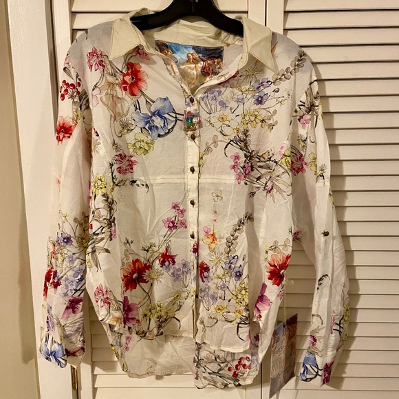 NWT Pearls by Aratta Floral Button Down Blouse - XS - Picture 4 of 14